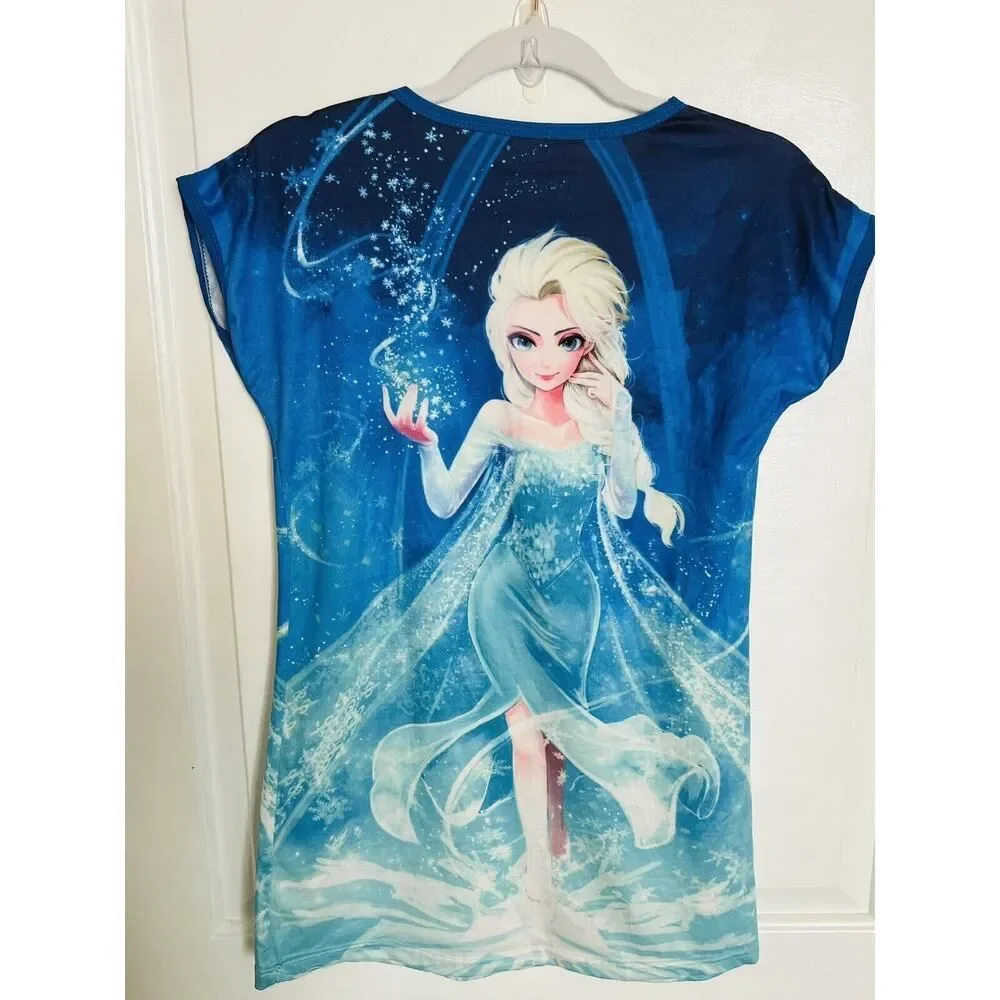 Short Sleeve Lightweight Blue Anime Frozen Elsa Night Gown Girls Pajamas 6 Sleep